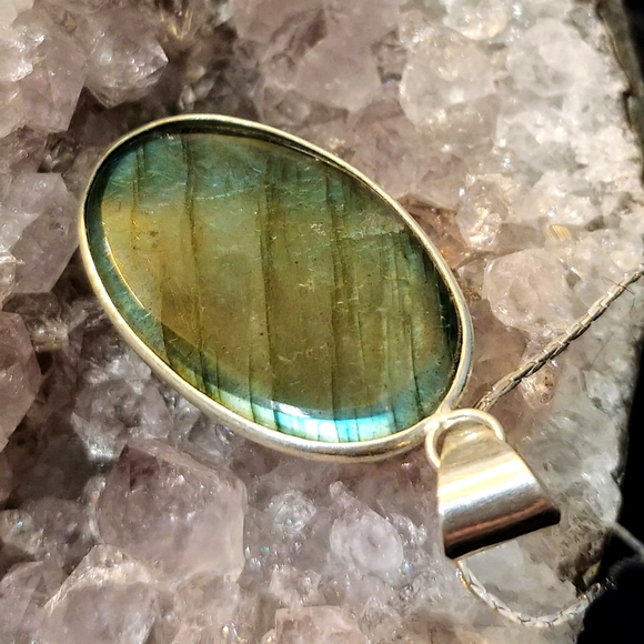 🌹2 for $15🌹 NWOT Natural Flash Labradorite Pendant .925 Sterling Necklace - Picture 5 of 9